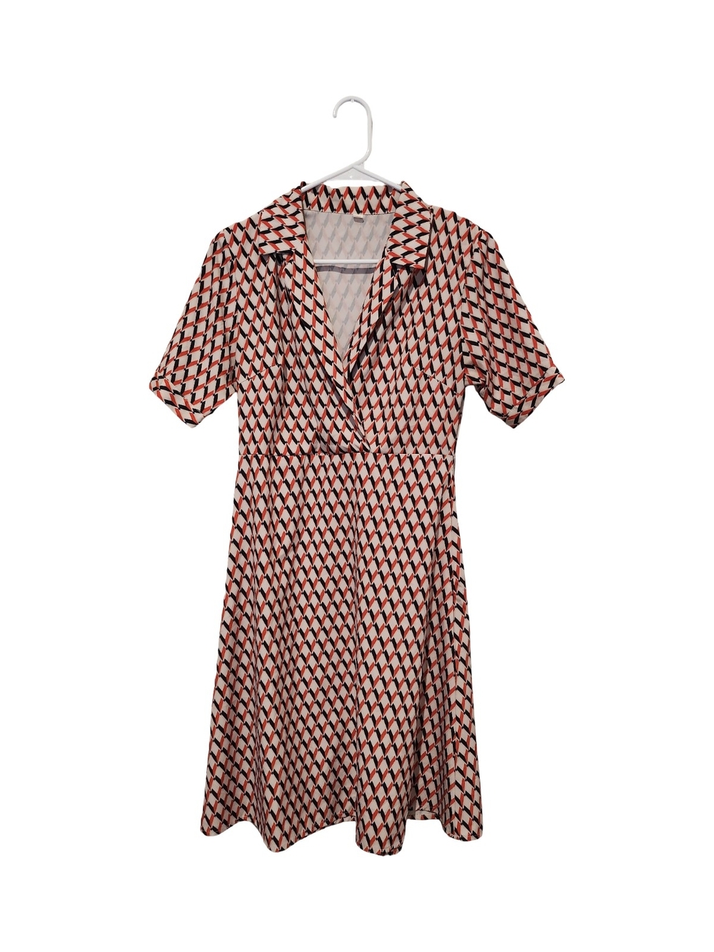 Women's Geometric Print Collared A-Line Dress - Red & Black